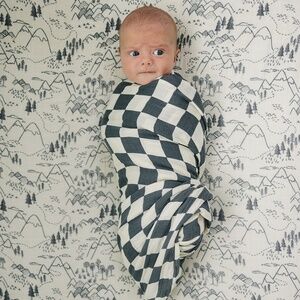 NWT Mebie Baby Charcoal Checker Muslin Swaddle Blanket